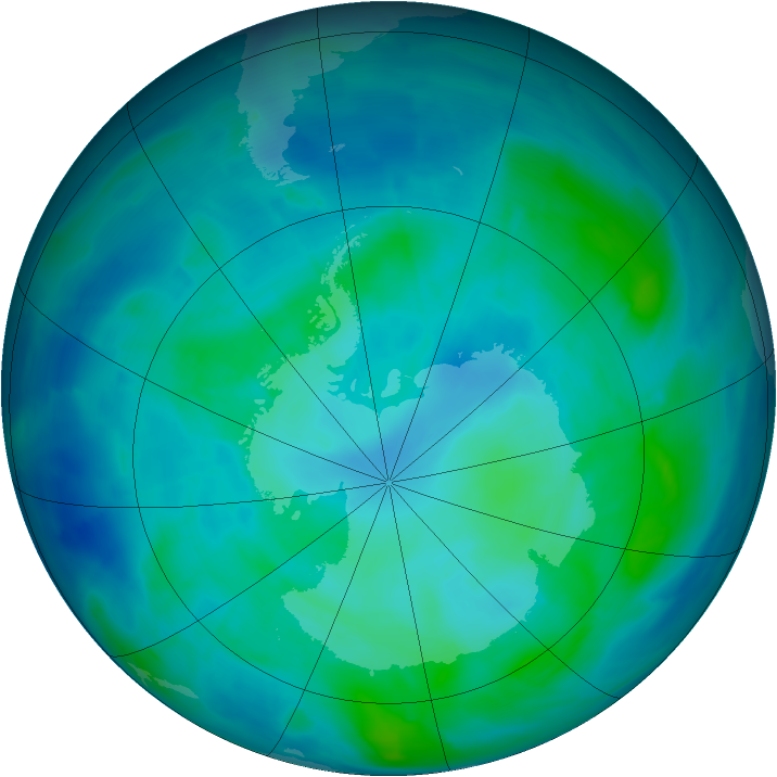 Antarctic ozone map for 04 March 2014